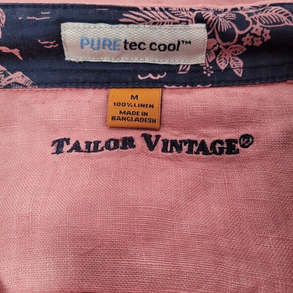 Tailor Vintage Men's Pure Tec Button Down Shirt Dusty Rose Linen Size Medium - Picture 4 of 9